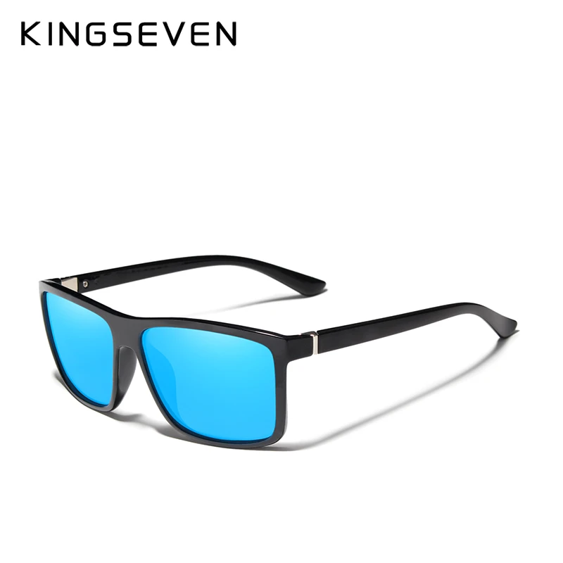 BrightBlack Blue KINGSEVEN, мужские очки TR90, поляризационные линзы, солнцезащитные очки, зеркальные квадратные очки, очки, аксессуары для мужчин и женщин, солнцезащитные очки Gafas - Цвет линз: BrightBlack Blue