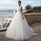 Бальное платье, тюль, свадебные платья 2020, Милая Кружевная аппликация, ремни, свадебные платья с бисером, пояс, Vestidos de Noiva