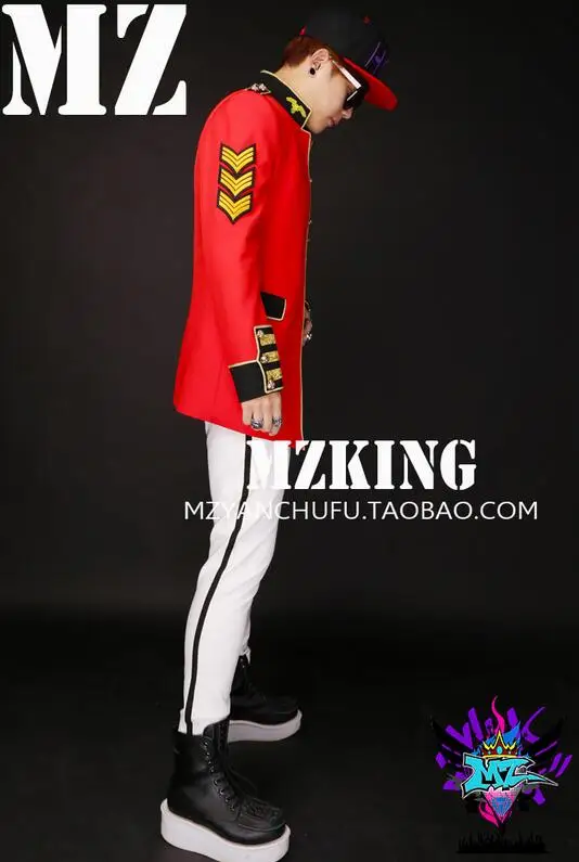

New Men Singers Classical Gold Red Preppy Style Jacket Dancer Team Show Coat Stage Clothing Dress Costumes S-5XL free ship