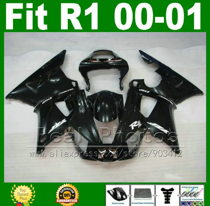 Черные Обтекатели подходят для YAMAHA YZF R1 2000 2001 комплект пластиковых обтекателей