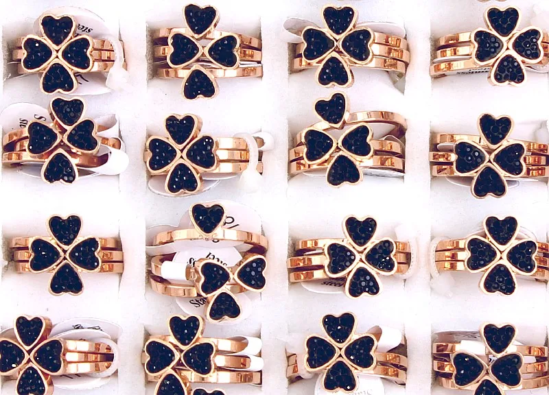 Оптовая продажа оптом работа 5 шт. Кольца из нержавейки ремешок черный CZ сердце