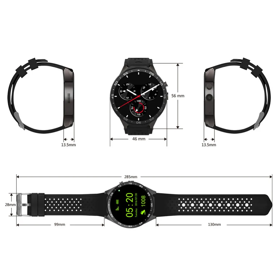 FREZEN Kingwear KW88 Android 5 1 Смарт часы 3g WI FI 39 дюймов SmartWatch телефон Mtk6580 Nano SIM монитор