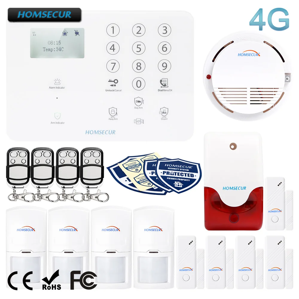 Homsecur беспроводный и проводной 4G LCD домашняя система охранной сигнализации + 4 * PIR