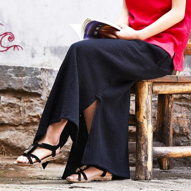 Женская длинная льняная юбка повседневная однотонная свободная макси в стиле