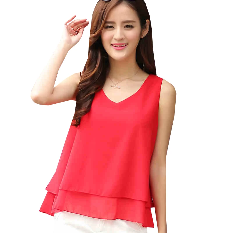 Новинка 2017 женские шифоновые майки летняя стильная блузка сексуальный жилет с V