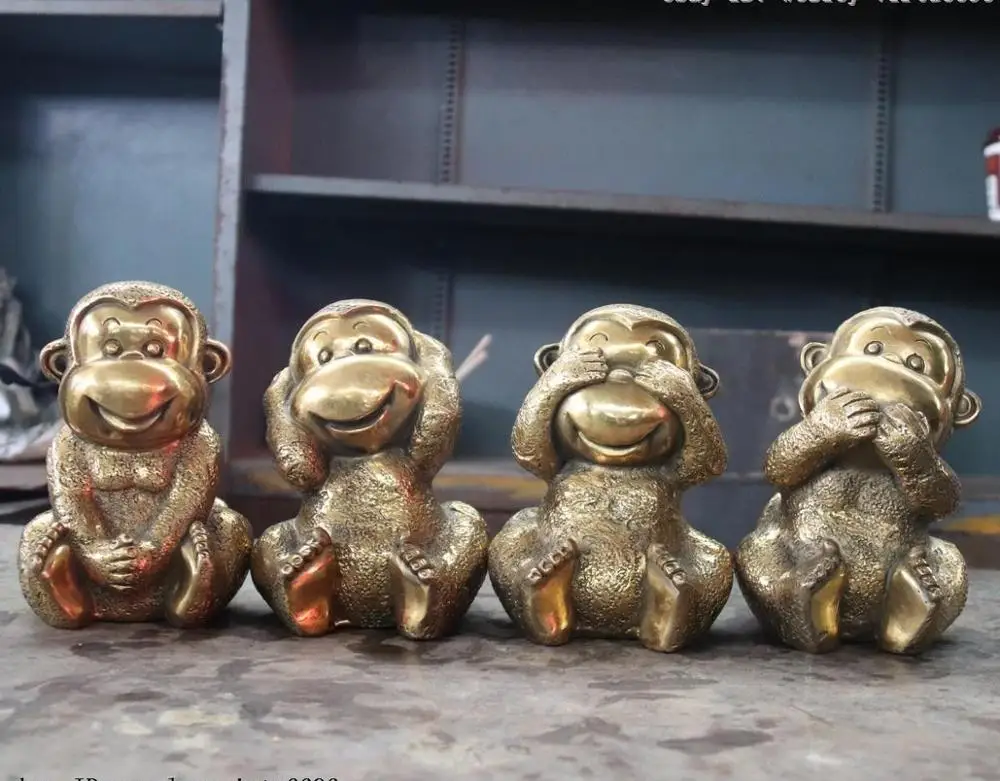 7Chinese Folk Brass Copper Home Fengshui lovely Four Monkey Monkeys Statue Set | Дом и сад