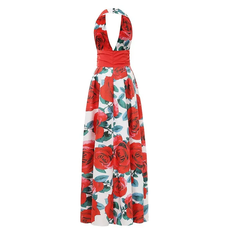 Женское платье с цветочным принтом повседневное длинное макси карманами