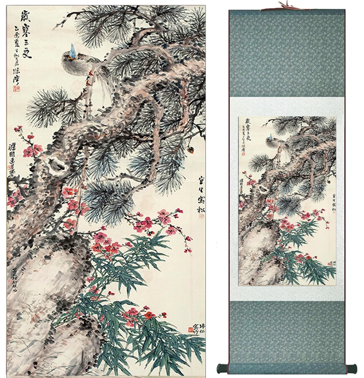 Весенняя картина с птицами и цветами, украшения для дома и офиса, китайская живопись в свитке, картина с птицами на весну