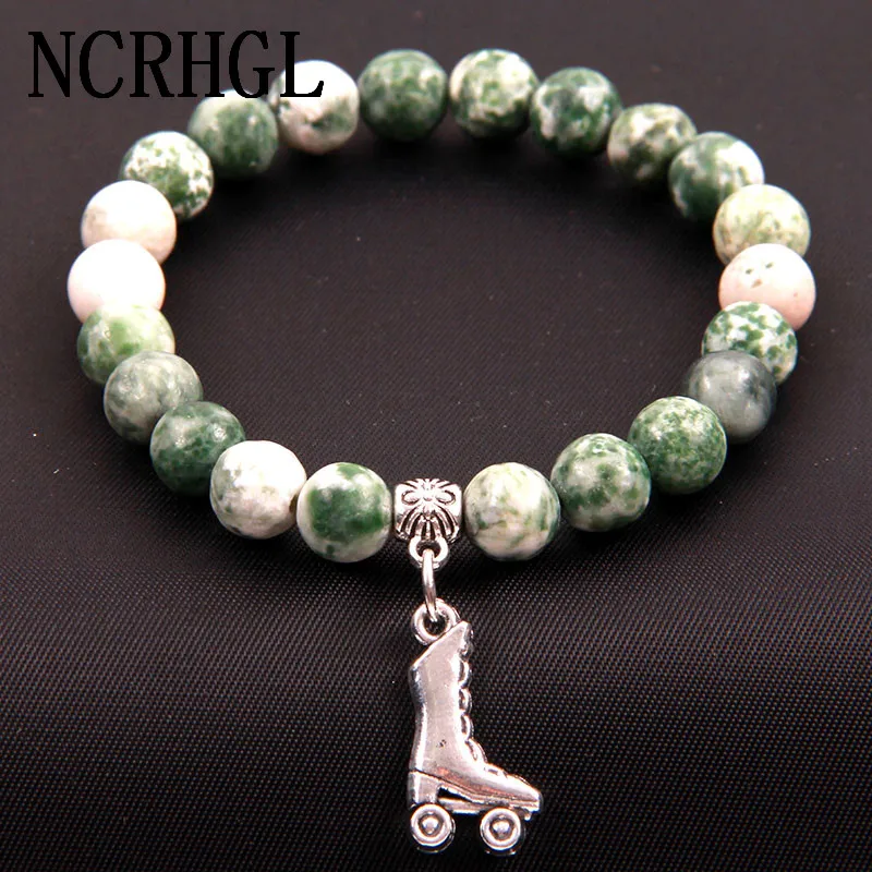 NCRHGL Multiple 19 Styles 8mm Beads Bracelet Roller Skate Charm Natural Stone Bracelets Bangles Beaded Jewelry For Women Men | Украшения и