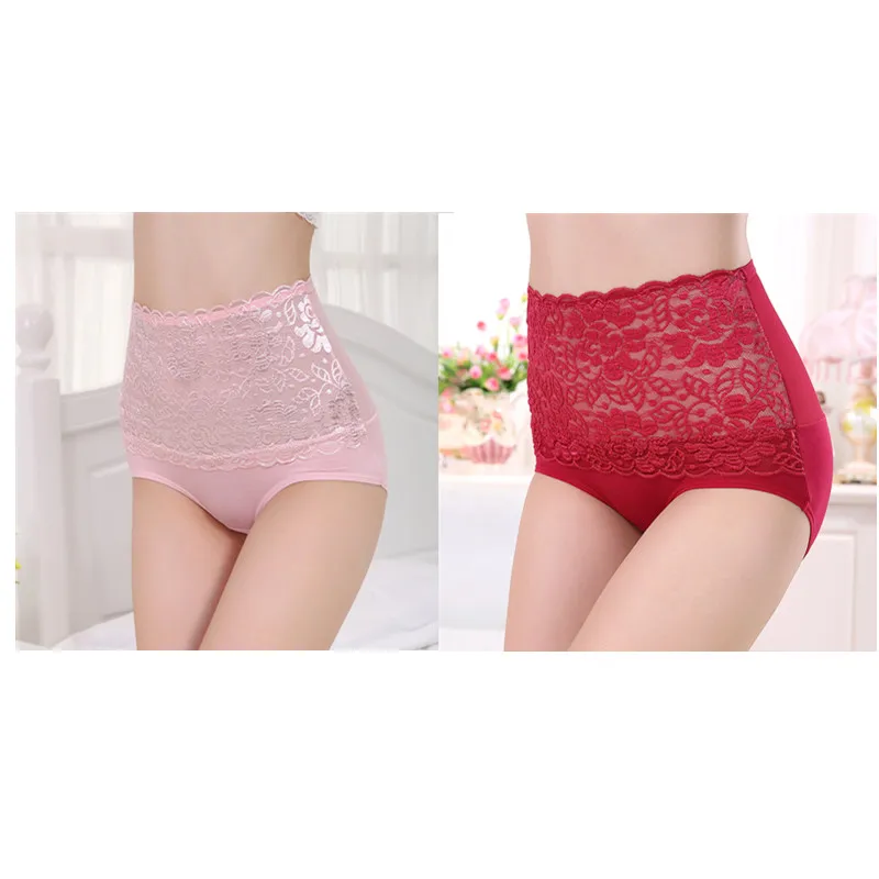 1 pink 1 wine ZYSK, женские сексуальные ультратонкие трусы с высокой талией и контролем живота, женское нижнее белье для коррекции фигуры, кружевное бесшовное нижнее белье для похудения - Цвет: 1 pink 1 wine