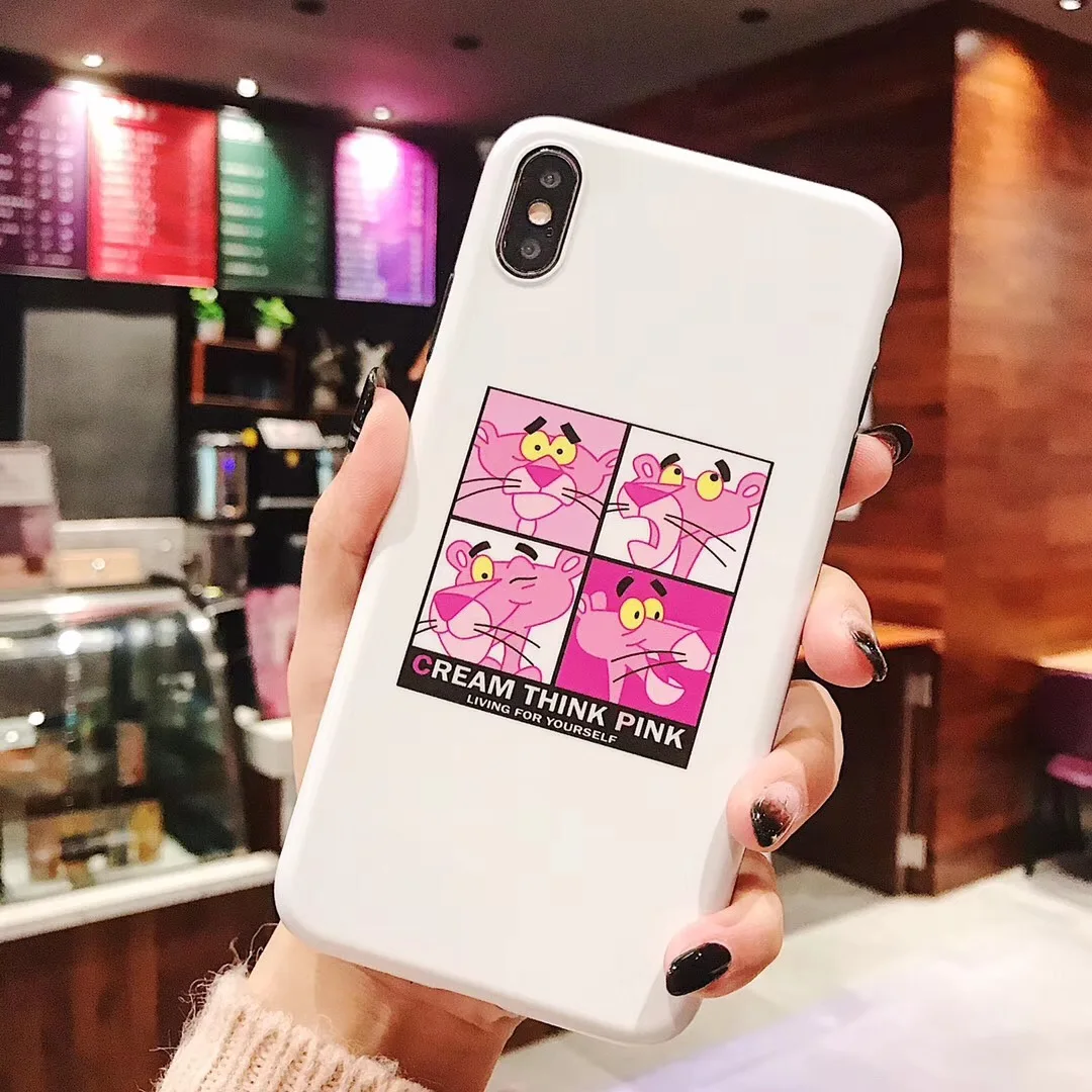 Cute cartoon expression package Pink Panther Victoria Case For iPhone 6 6s 7 8 Plus X XS MAX XR Luxury white secret imd Cover |