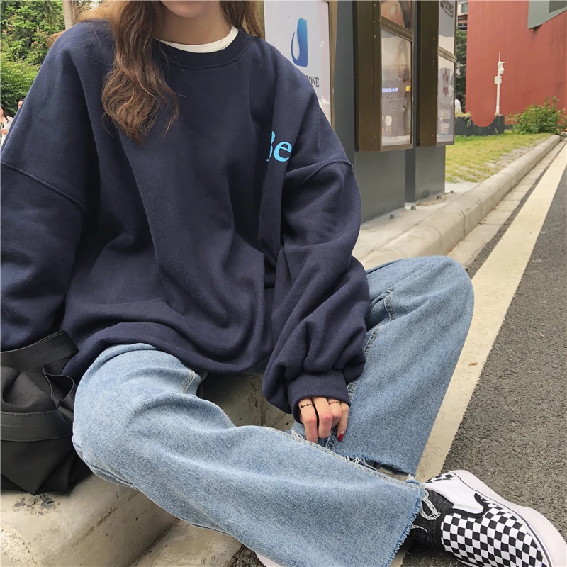 Женские толстовки Harajuku Ulzzang Повседневная Свободная Толстовка с принтом в виде