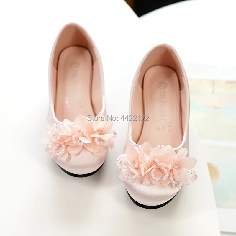 

Big Girl Party high heel shoes Silk Like Satin Flats Flower Girl Shoes wedding shoes 712-3