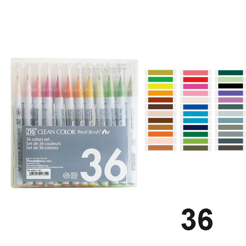 36 Colors Kuretake ZIG чистый цвет, настоящая кисть, водная Цветная кисть, ручки, мягкий наконечник, ручка для эскизов, набор для рисования водным цветом - Цвет: 36 Colors