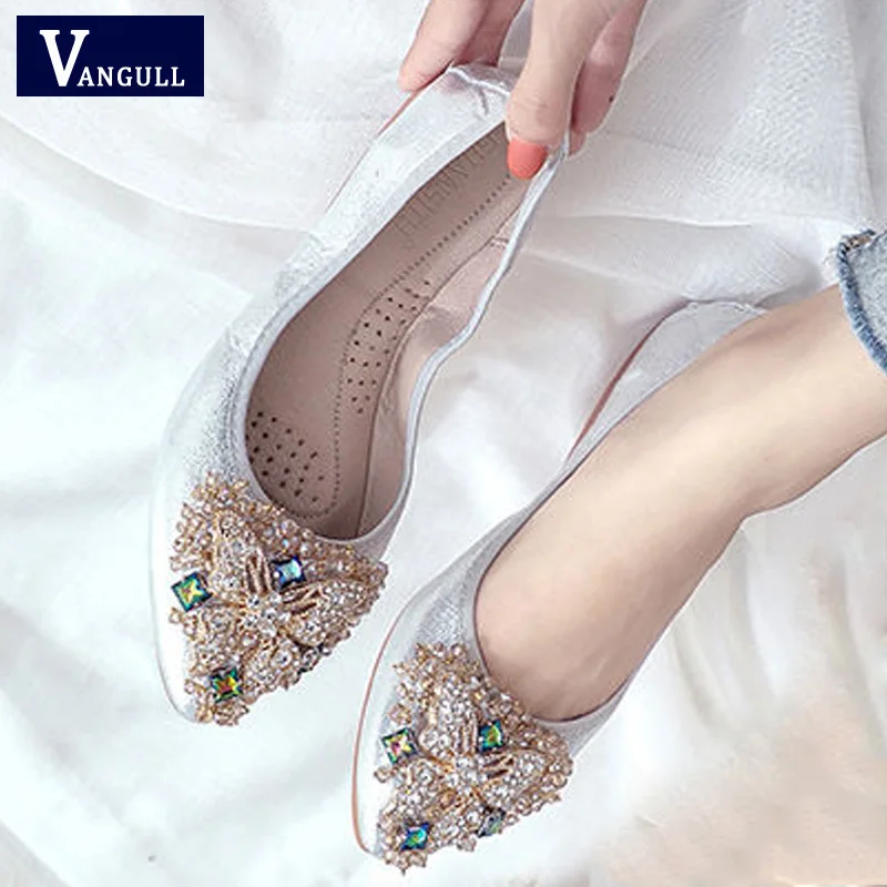 VANGULL 2019 весна-осень новые женские туфли на плоской подошве Стразы с кристаллами