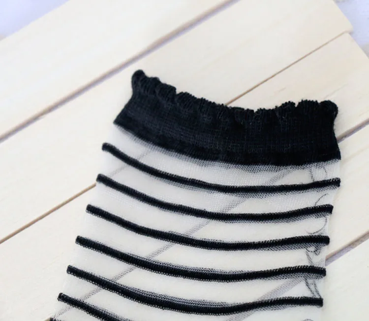 Распродажа 5 пар/лот носки с прозрачными стеклами в горизонтальную полоску для