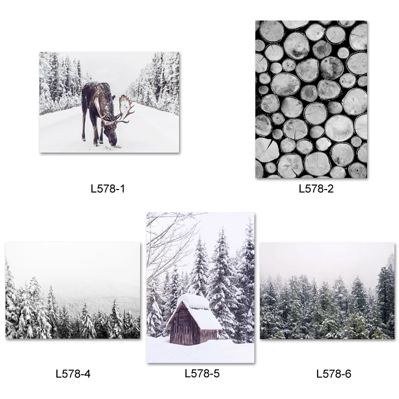 Christmas Wall Decor Winter Wall Art Prints Snow Covered Pine Trees Moose Reindeer Canvas Painting Wall Pictures for Room Decor - Цвет: L578set