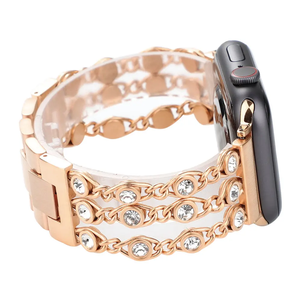 Браслет звеньевой из нержавеющей стали для Apple Watch Band SE 38/42/44/40 мм ремешок с