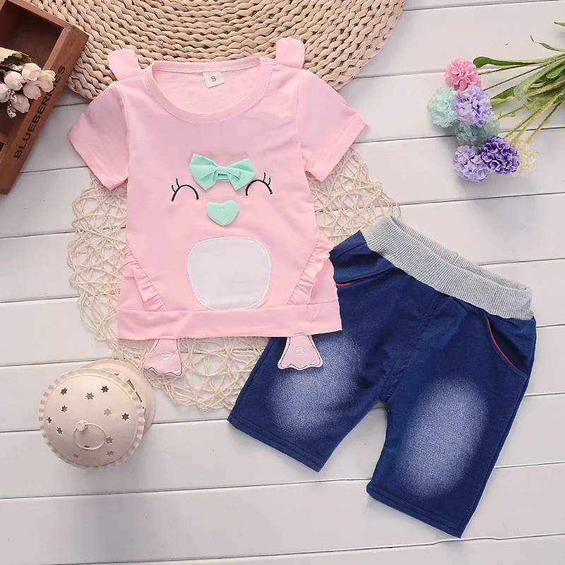 Комплект летней повседневной одежды из хлопка для малышей Детская футболка в