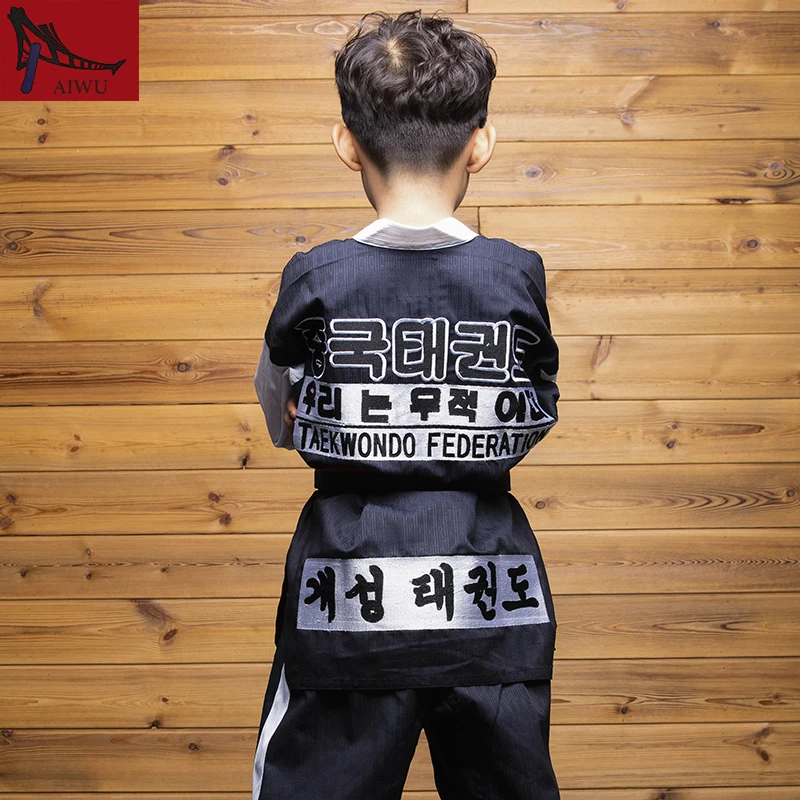Лидер продаж одежда WTF Tae kwon do Dobok детская Униформа ITF для тхэквондо размер XXXS-M