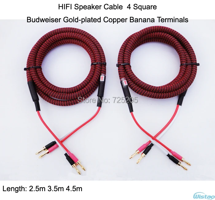 Hi-Fi кабель для колонок 4 квадратные штырьковые позолоченные медные банановые