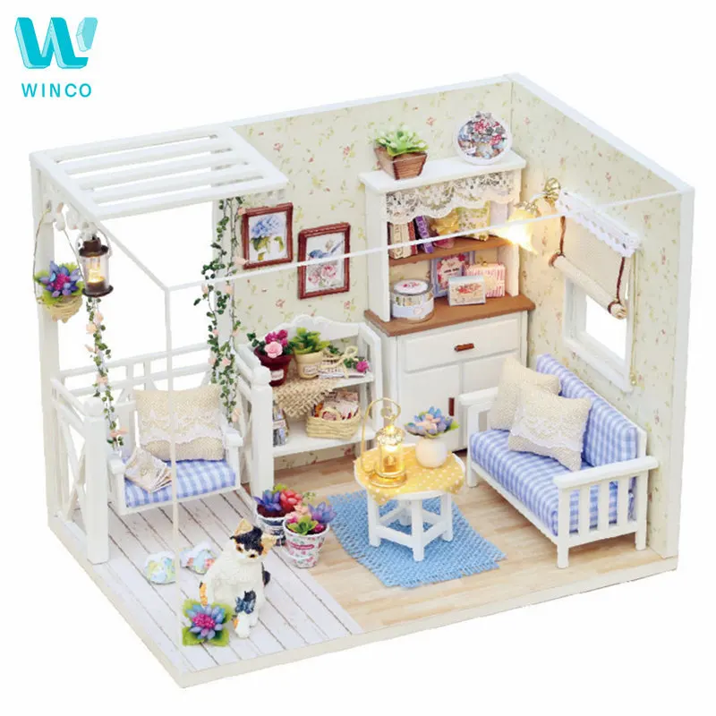 WINCO DIY Doll House Furniture Miniature Dust Cover 3D Wooden Miniaturas Dollhouse Hand Assemble Toys for Children Birthday Gift | Игрушки и