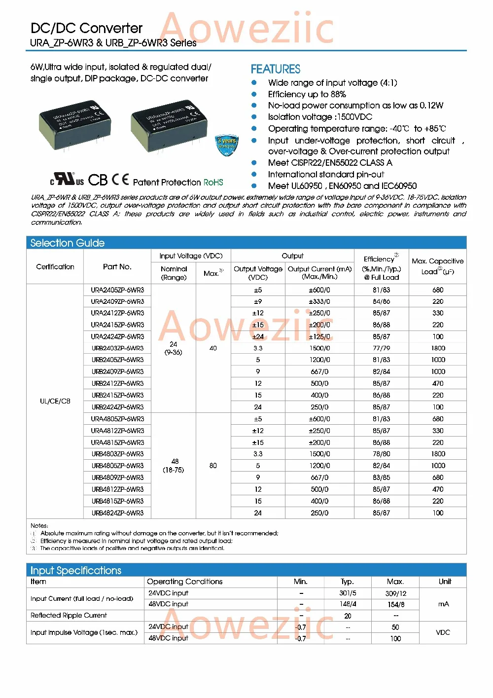Aoweziic URA2424ZP 6WR3 6W новый оригинальный DIP Вход: 9 36V двойной Регул выход: + 24V 0.12A 24 V DC