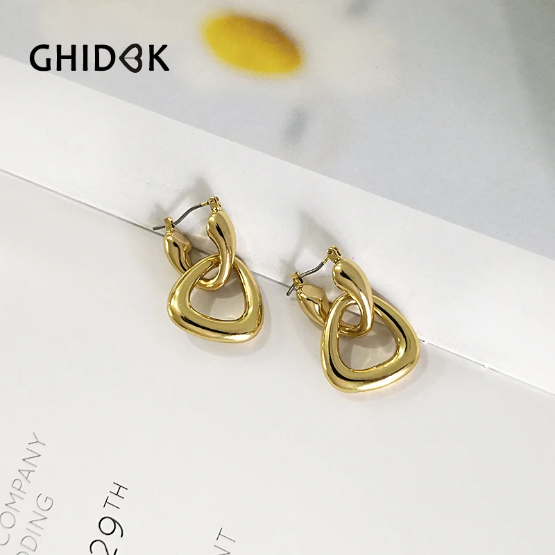 GHIDBK золотые двойные кольца серьги женские минималистичные Средние Крупные