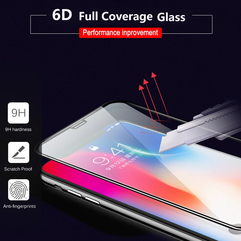 Ультратонкое закаленное стекло CAPAME 9H для iPhone 8 7 6 6s Plus 6D с полным покрытием