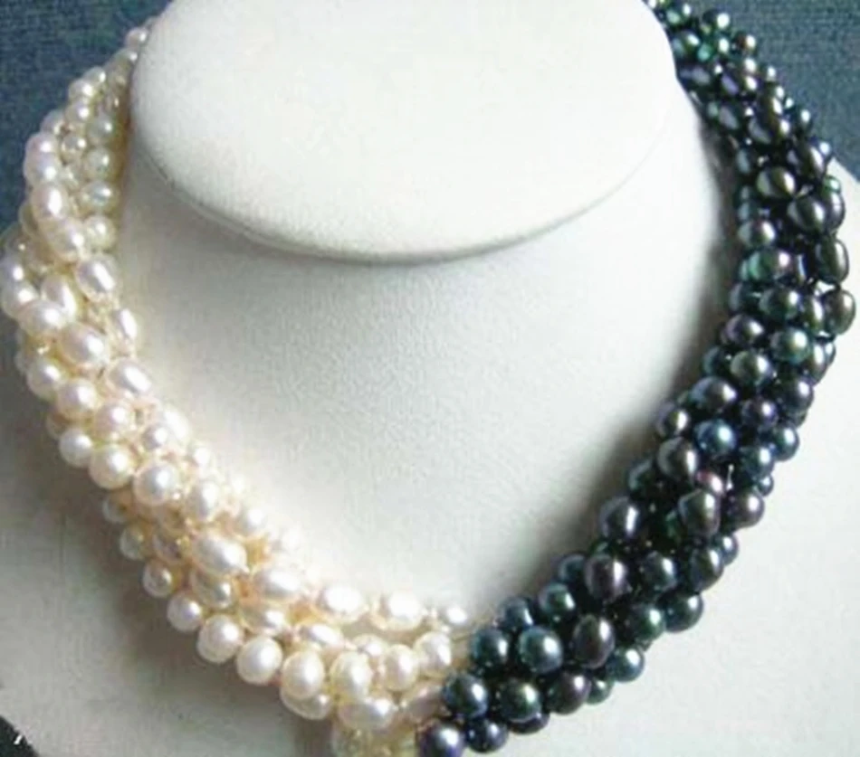 

Original design 5rows 7-8mm natural white black freshwater cultured pearl beads necklace for women party elegant gifts 18" BV386