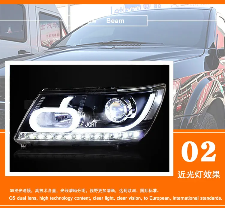 2 шт. светодиодный фары для автомобиля Fiat Freemont 2012-, светодиодный фонарь с двумя ксеноновыми линзами, автомобильные аксессуары, дневные ходовые огни