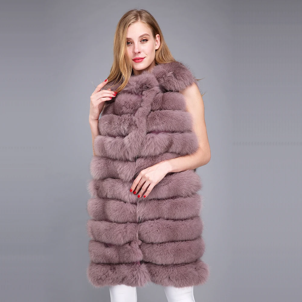 Real fox fur full pelt vest women with big collar long waistcoat natural new style silver | Женская одежда