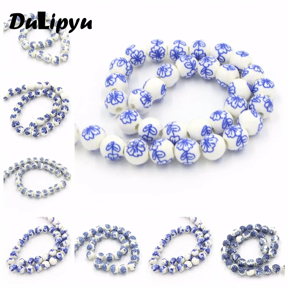 6mm/8mm/10mm/12mm/14mm/16mm round blue and white Ceramics porcelain spacer Beads for jewelry necklace bracelet diy making yn104 | Украшения