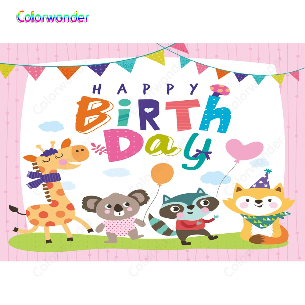 Фотофон Colorwonder Pink 7x5 милый животный лесной фон с днем рождения для детей детский