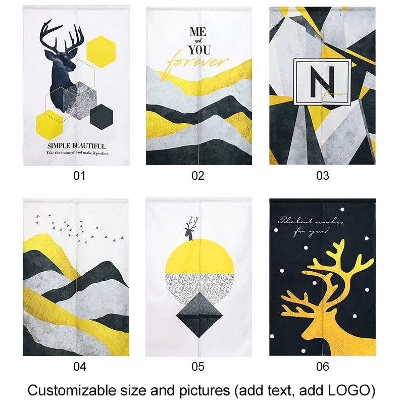 Скандинавская абстракция Золотая Фотолюминесцентная дверная занавеска Noren для