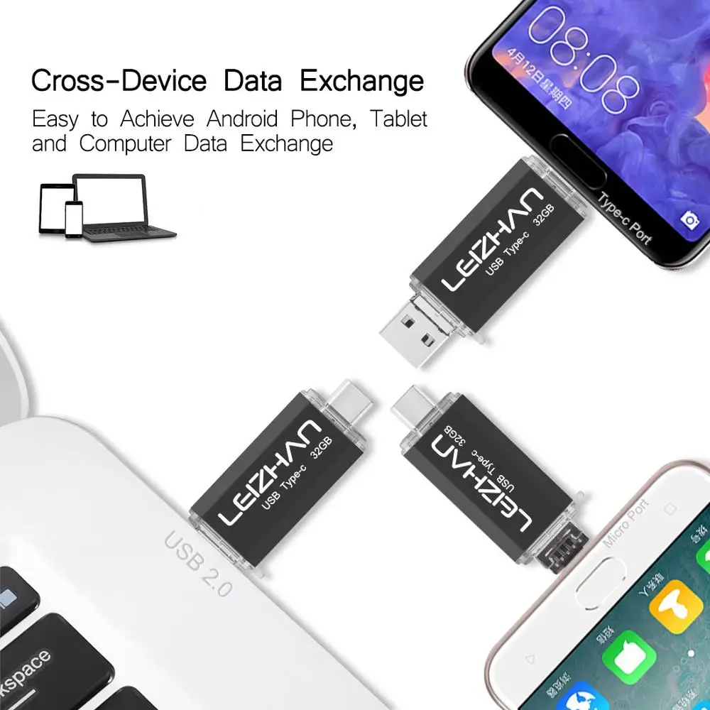 Флэш накопитель LEIZHAN USB C для телефона на android флеш 128 ГБ 64 32 16 микро U диск Note 9 флэш OTG