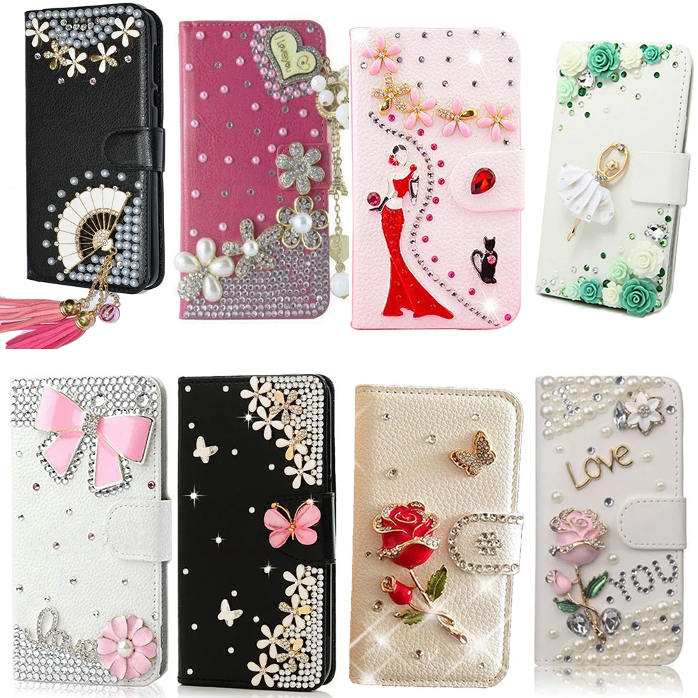 Для lg КОШЕЛЕК FLIP КАРТЫ МЕШОК Стенд diamond с цветами и стразами Crystal Case кошелек Стиль