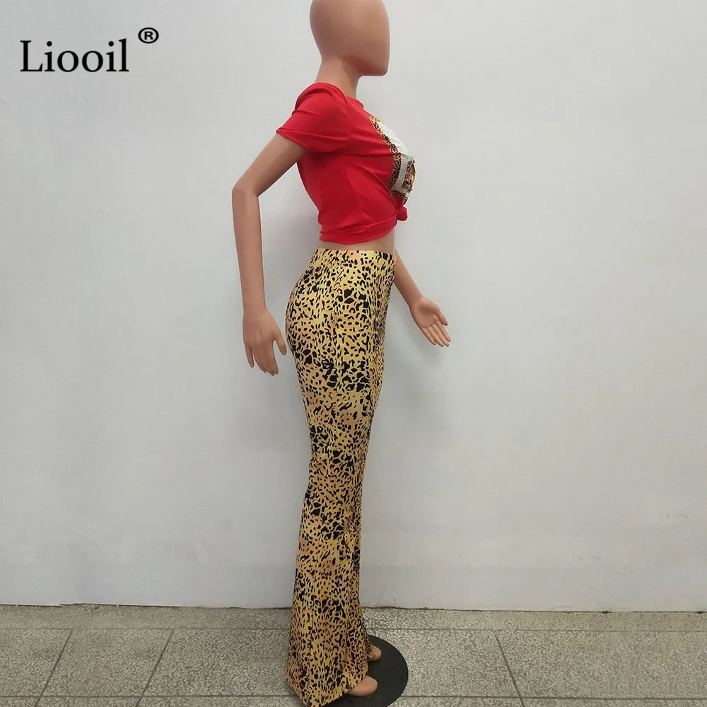 Liooil размера плюс, комплект из 2 предметов, Леопардовый принт, комбинезоны для женщин,, короткий рукав, высокая талия, черные вечерние комбинезоны, женский комбинезон s