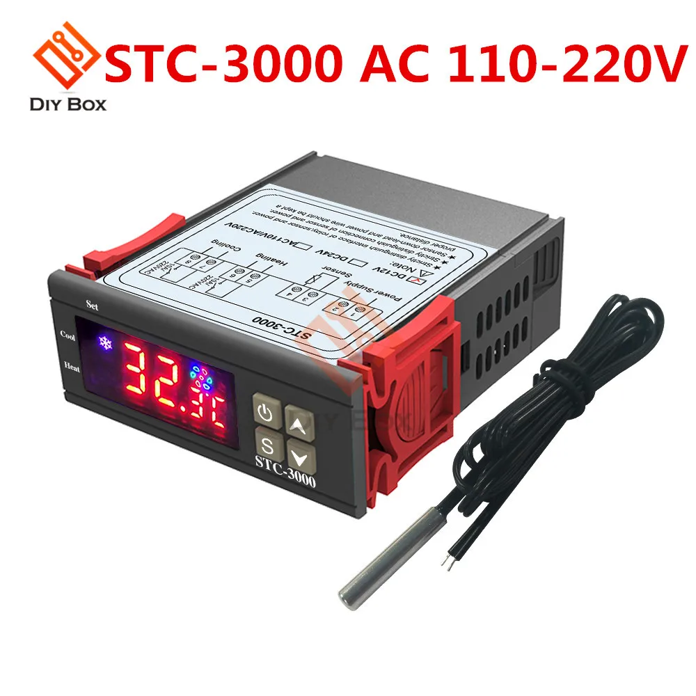 STC-3000 AC 110-220V STC-1000 3000 3008 двойной светодиодный цифровой термостат регулятор температуры DC 12 В 24 В AC 110 В 220 в регулятор нагрева и охлаждения - Цвет: STC-3000 AC 110-220V