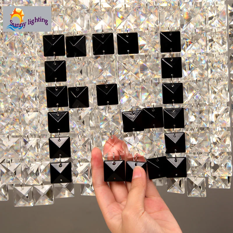 구매 블랙 F 직사각형 크리스탈 샹들리에 램프 다이닝 룸 Lustre De Cristal 라운드 천장 고정 장치 라이트 바 주방 조명 식탁등 조명 펜던트 조명 거실등 램프 스톤아일랜드 Led 조명