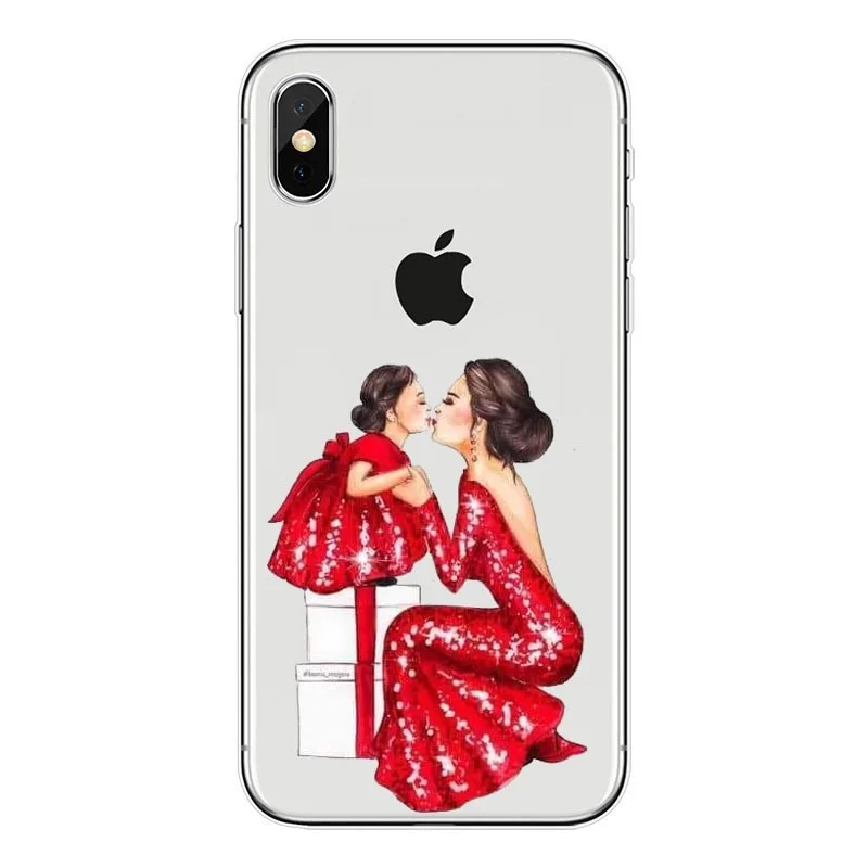 Модный черный коричневый Чехол для мамы и девочки королева IPhone X XS Max XR 8 7 6 6s Plus 5 5S SE