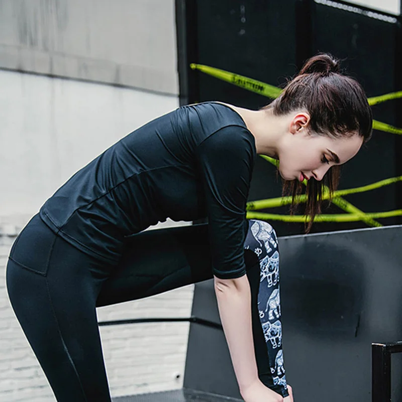 2018 комплект одежды для йоги женская футболка фитнеса и бега + штаны дышащая
