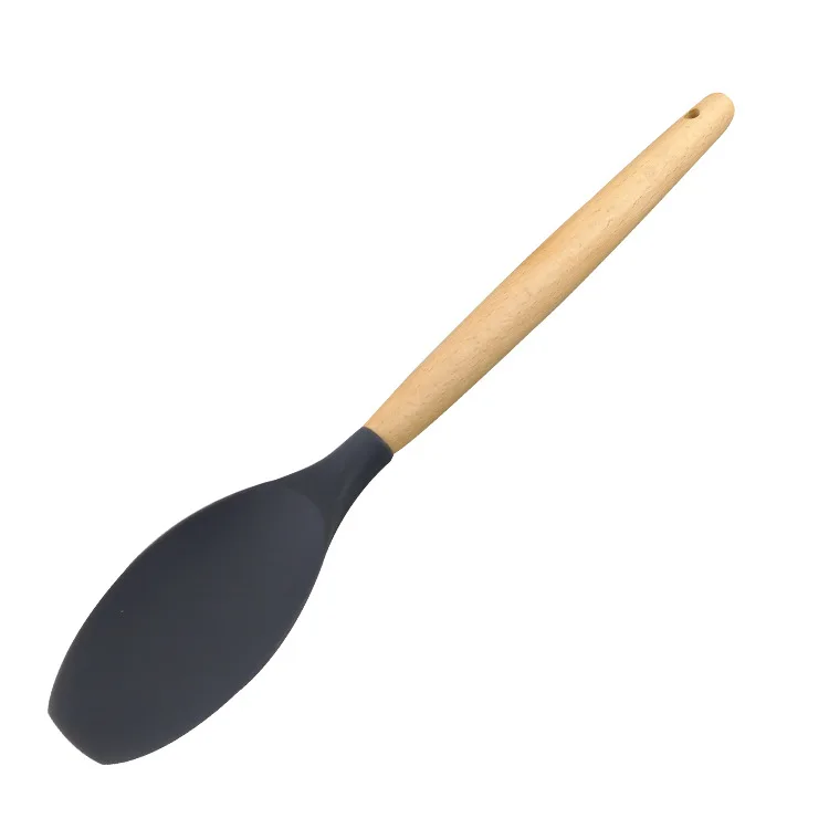 Salad Serving Spoon Cokytoop деревянная ручка инструменты для приготовления пищи силиконовый с отверстиями турнеры ложки ковши скребок ложка для макарон щетка кухонные аксессуары для посуды - Цвет: Salad Serving Spoon