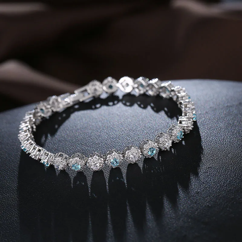 Женский браслет с круглыми звеньями FYM роскошный серебряного цвета блестящими