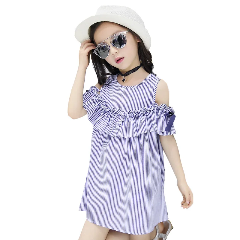 2018 Kids Off Shoulder Dress Baby Girls Summer Stripe Princess Children Clothes Vestido Infantil Vetement Enfant Fille | Детская одежда