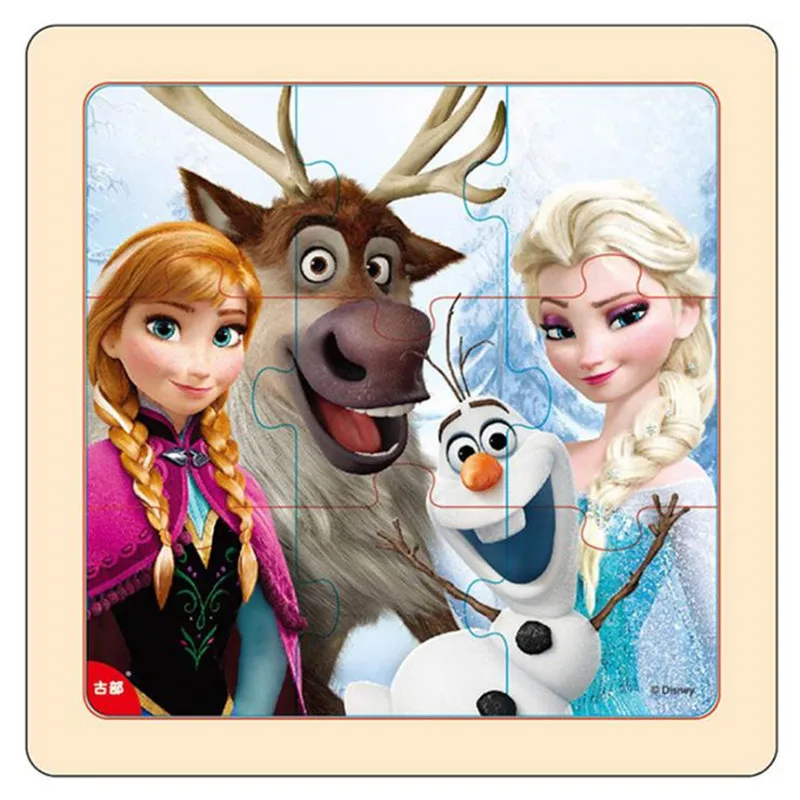 9 pieces Горячая disney головоломки Минни Мышь София замороженная Утка Дональд интересные Обучающие деревянные развивающие игрушки для детей, подарок, 9/16 шт - Цвет: 9 pieces