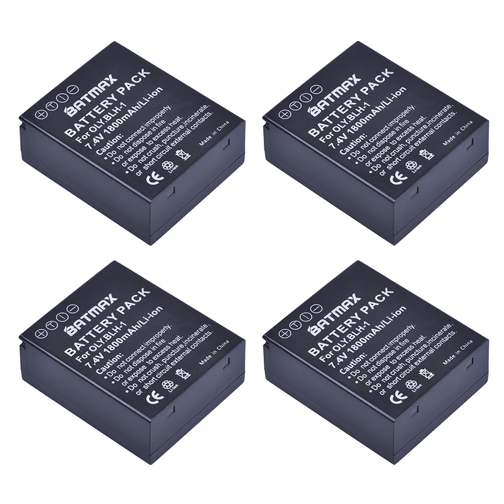 4Pcs 1800mAh BLH-1 BLH1 Battery + LCD  USB Charger for Olympus Digital Cameras EM1 EM1-2 EM1 Mark 2