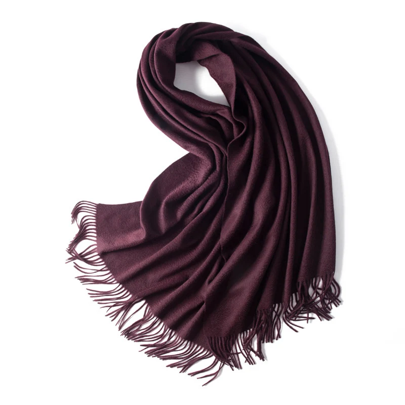 Purple Red Кашемировый шарф для женщин длинный женский зимний теплый шарф чистый кашемировый шарф теплая накидка s шаль большой шарф - Цвет: Purple Red