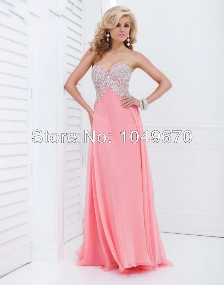 2014 New Style Sweetheart Shiny Crystal Prom Dresses Floor Length Chiffon Formal Evening Dress Free Shipping N389 | Свадьбы и