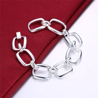 silver 925 jewelry chain link bracelet for women fashion square bangle bracelet femme wristband bijoux costume jewelery bijoux